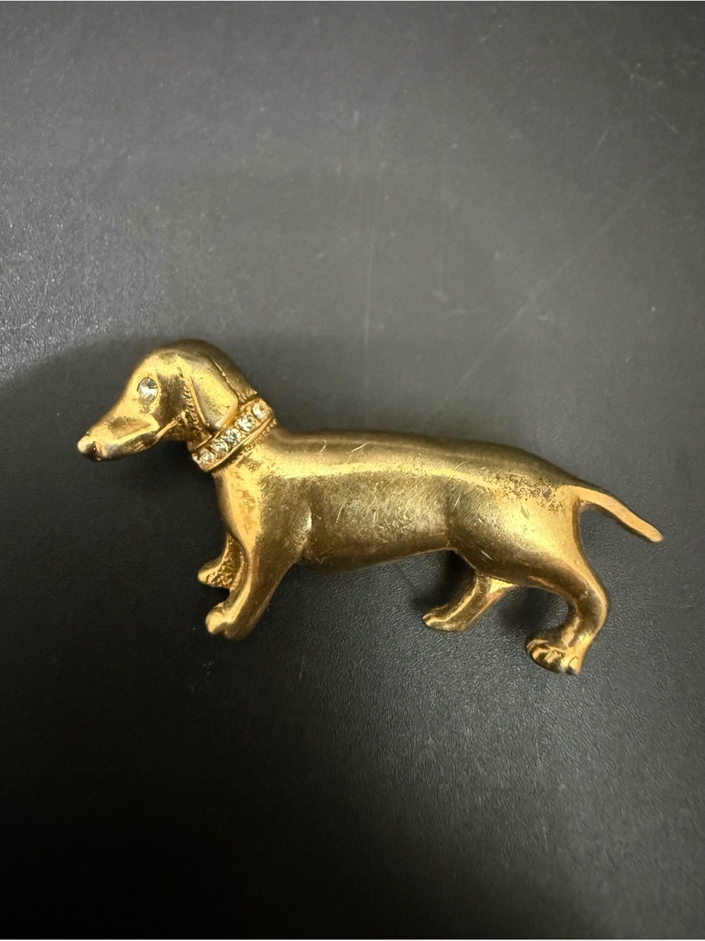 Vintage 90s GERRY’S Creations Gold-tone Dachshund Rhinestone Accent Brooch